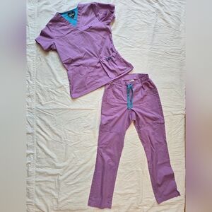 Purple Scrub Set with Teal Accents